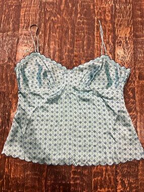 The Limited Light Blue Floral Scallop-Edge Cami 100% silk
